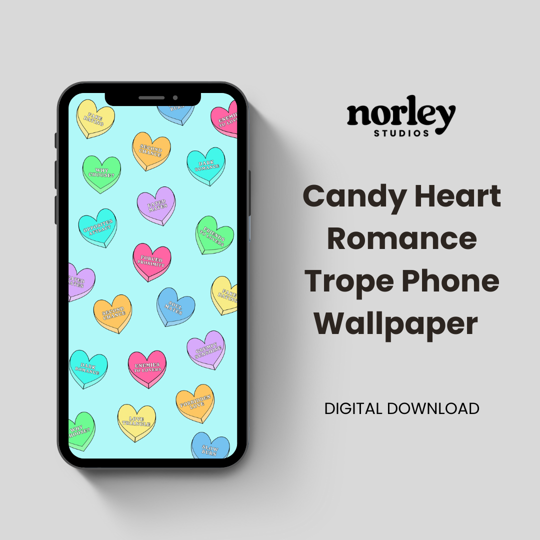 Romance Trope Candy Heart iPhone Wallpaper (Light Blue Background)